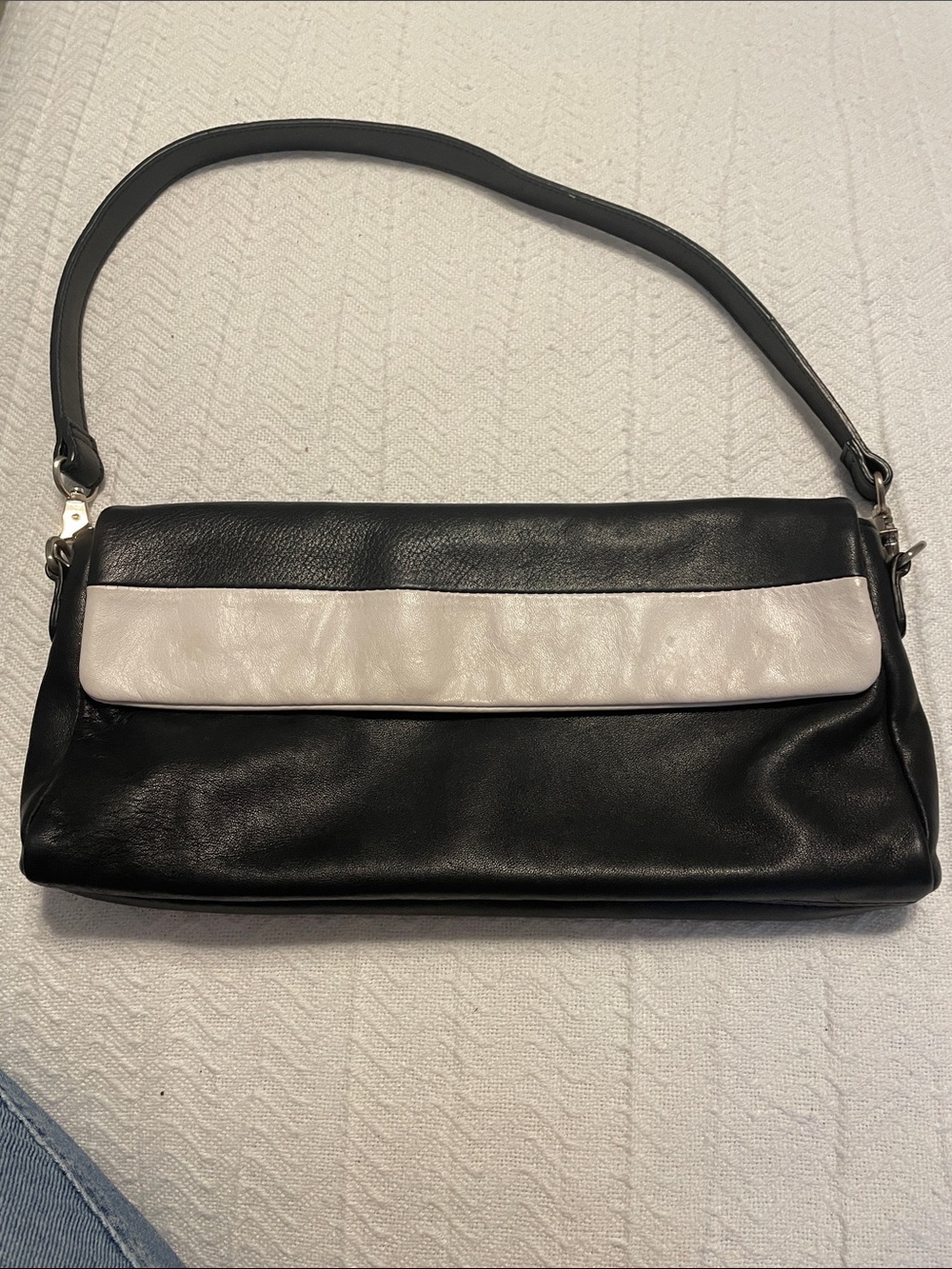 Vintage Donald J. Pliner Black and White Two-Tone Leather Shoulder Bag
